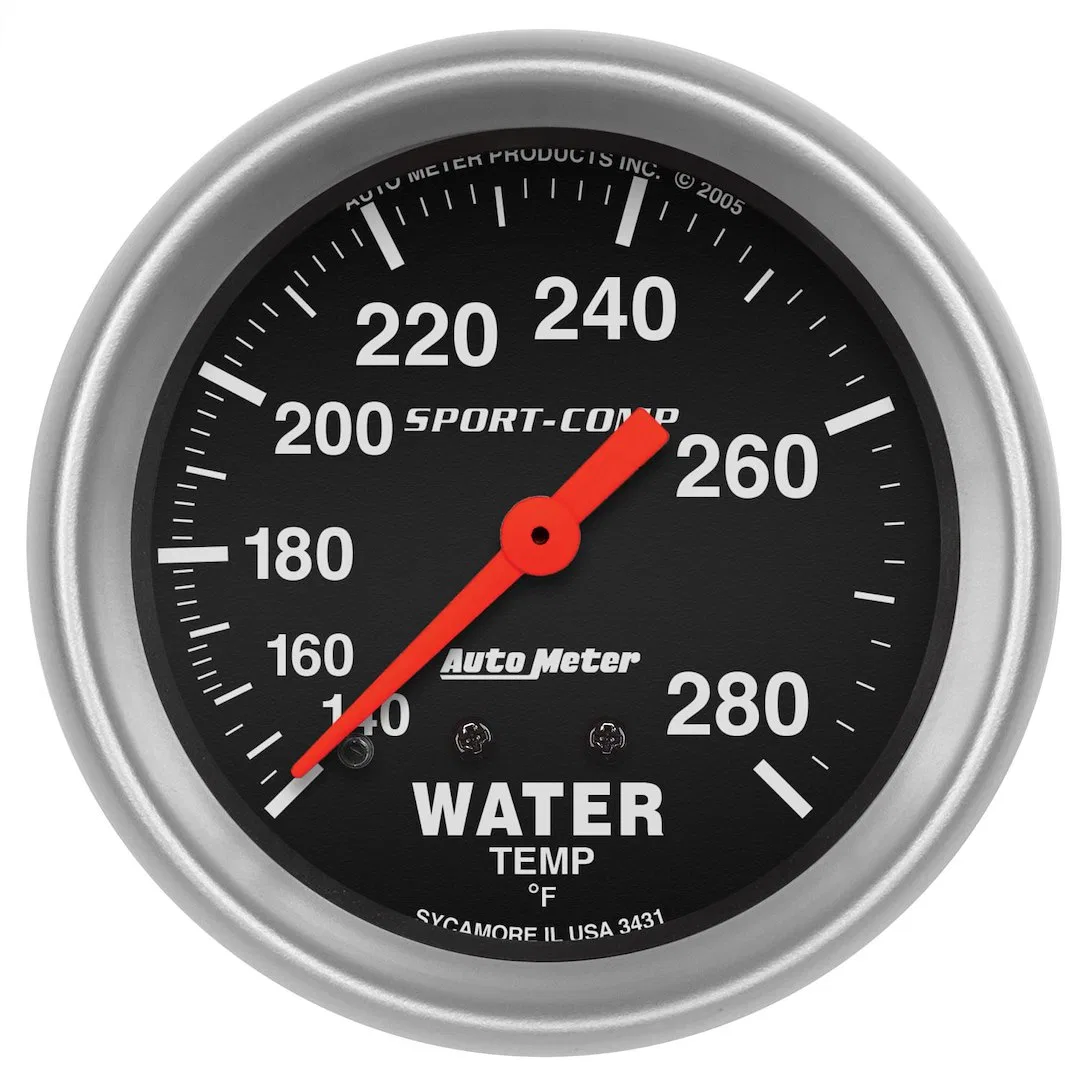 3431 – AUTO METER Gauge Water Temperature, 2-5/8 Inch Full Sweep Mechanical Analog 140-280 Degrees F Black Face/ Brus...
